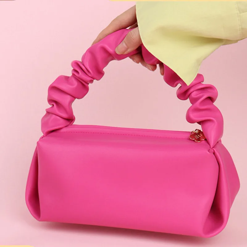 

New niche fashion pleated women's, large capacity portable handheld storage bag, PU waterproof makeup bag cosmetic bag