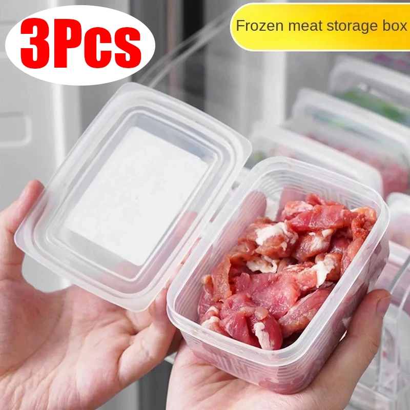 3Pcs Versiegelte Lagerung Box Transparent Küche Organizer Kühlschrank Obst Fleisch Einfrieren Sortierung Abdichtung Boxen Versiegelt Lebensmittel Lagerung Fall