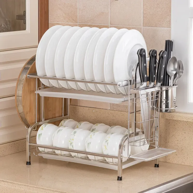 Kitchen Sink Drain Rack Multifunction Stainless Steel Kitchen Storage Rack Bowls Plates Kitchenware Dish Drying Shelf Organizer