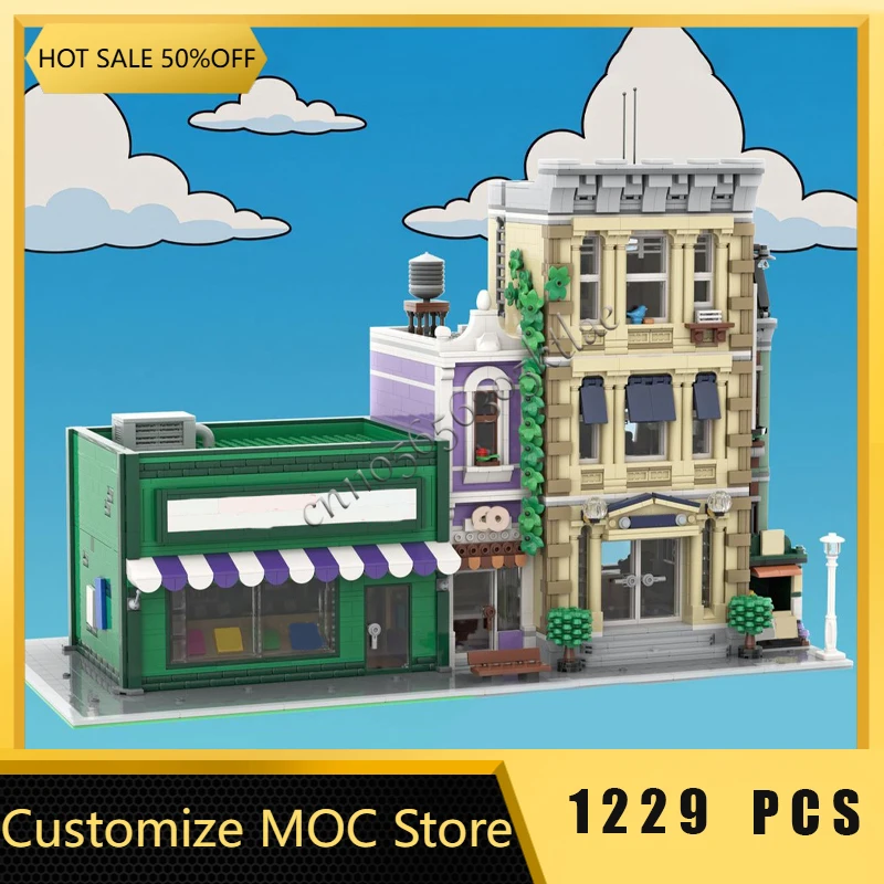 1229 PCS City Street Scene The Android Dungeon Baseball Card Shop MOC Building Block Model Children Assembly DIY Christmas Gift