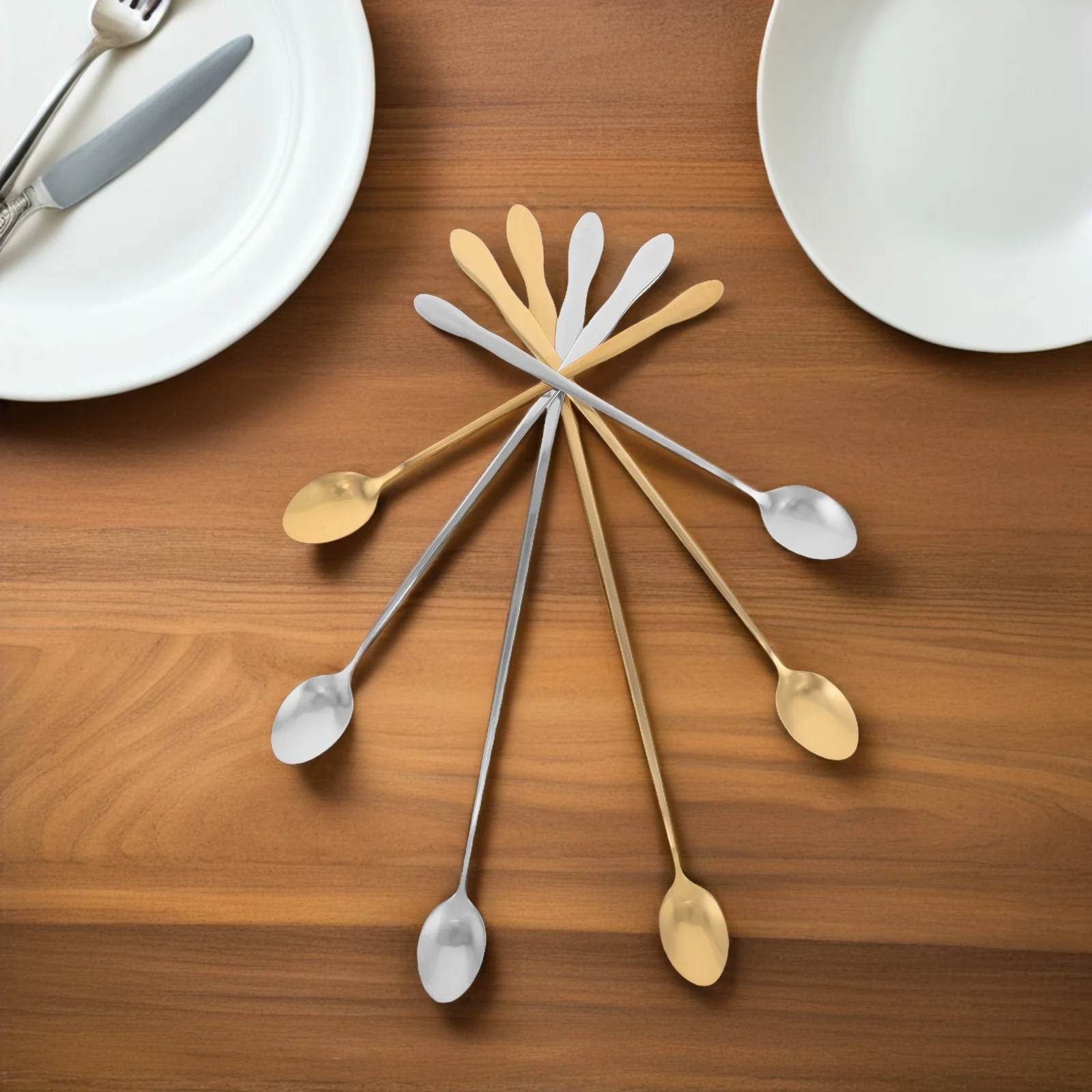 

6Pcs Long Handle Stainless Steel Spoons Set Sleek Kitchen Utensils for Coffee Stirring Hot Pot Soup Condiment Sauce Serving