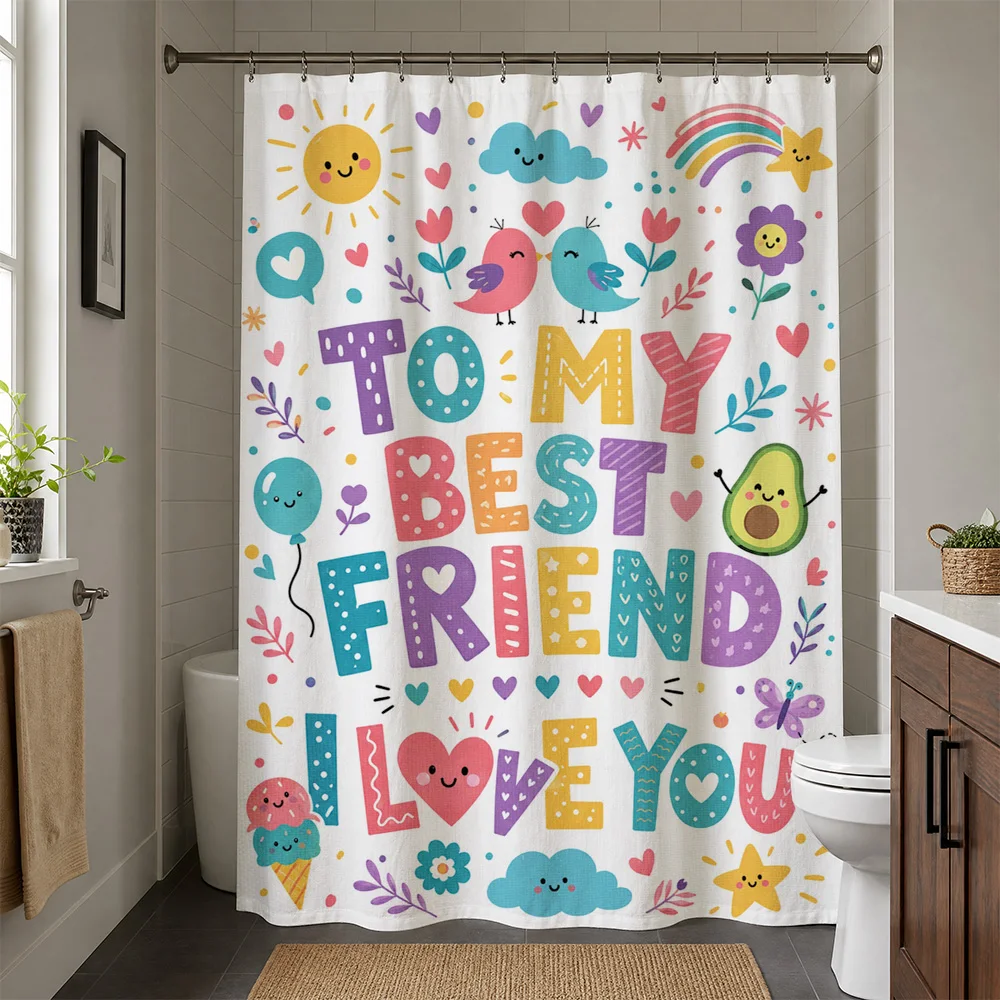 Best Friend Love You Shower Curtain Cute Rainbow Friends Gift Bathroom Decor Watercolor Style