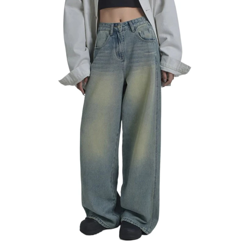 Dames Losse Jeans Y 2K High Street Boyfriend Broek Retro Gewassen Jeans Licht Distressed Rechte Pijpen Broek 2024 Mode