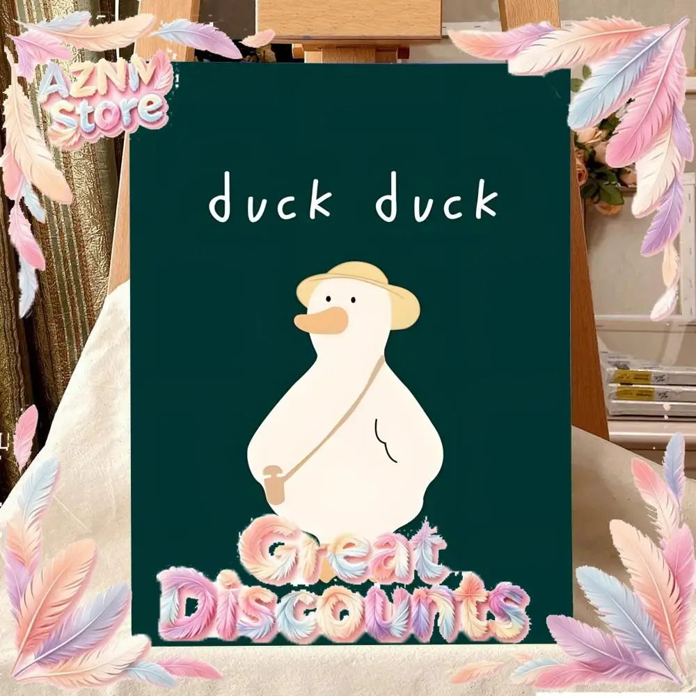 2026 1pc frameless Cute Duck Poster Self Canvas Painting HD Wall Art Stain Proof For Home Office