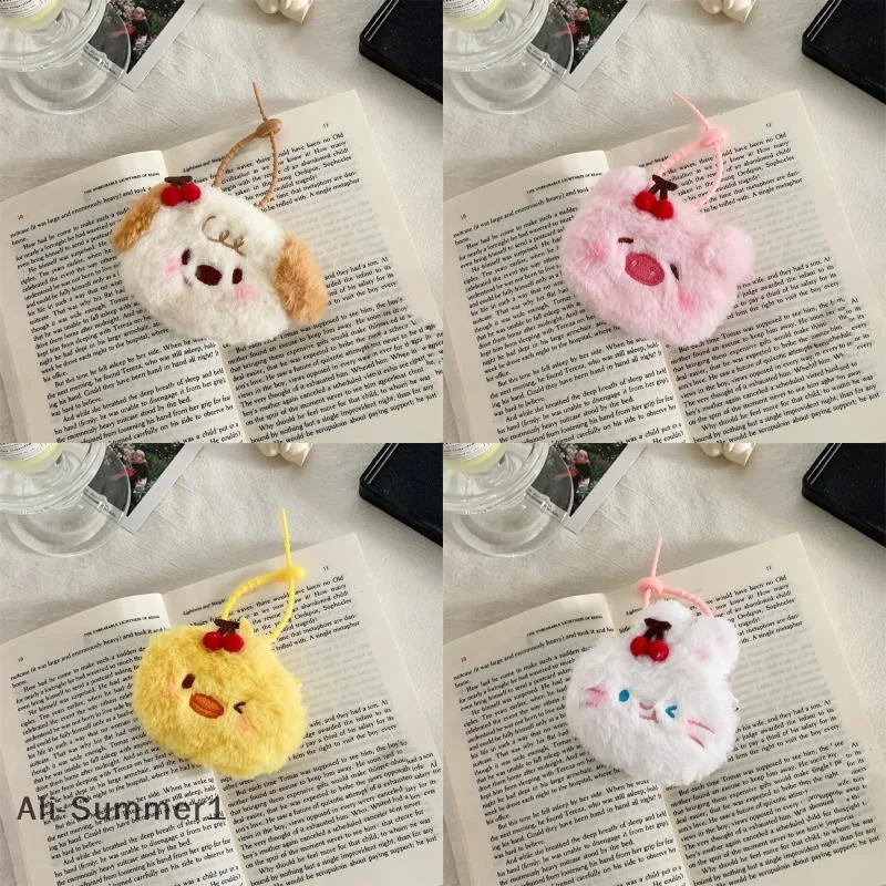 【E】かわいい漫画風チェリー動物ぬいぐるみコインパースペンダントキーホルダー多機能収納バッグかわいいヘッドホンバッグアクセサリー