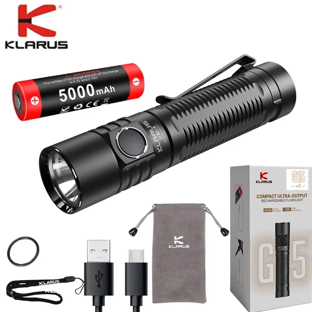 ที่มีประสิทธิภาพ Klarus G15 V2 ไฟฉาย LED 4200 lumens ไฟฉายแบบชาร์จไฟได้สําหรับโทรศัพท์มือถือ Powerbank กลางแจ้ง Camping Self Defense