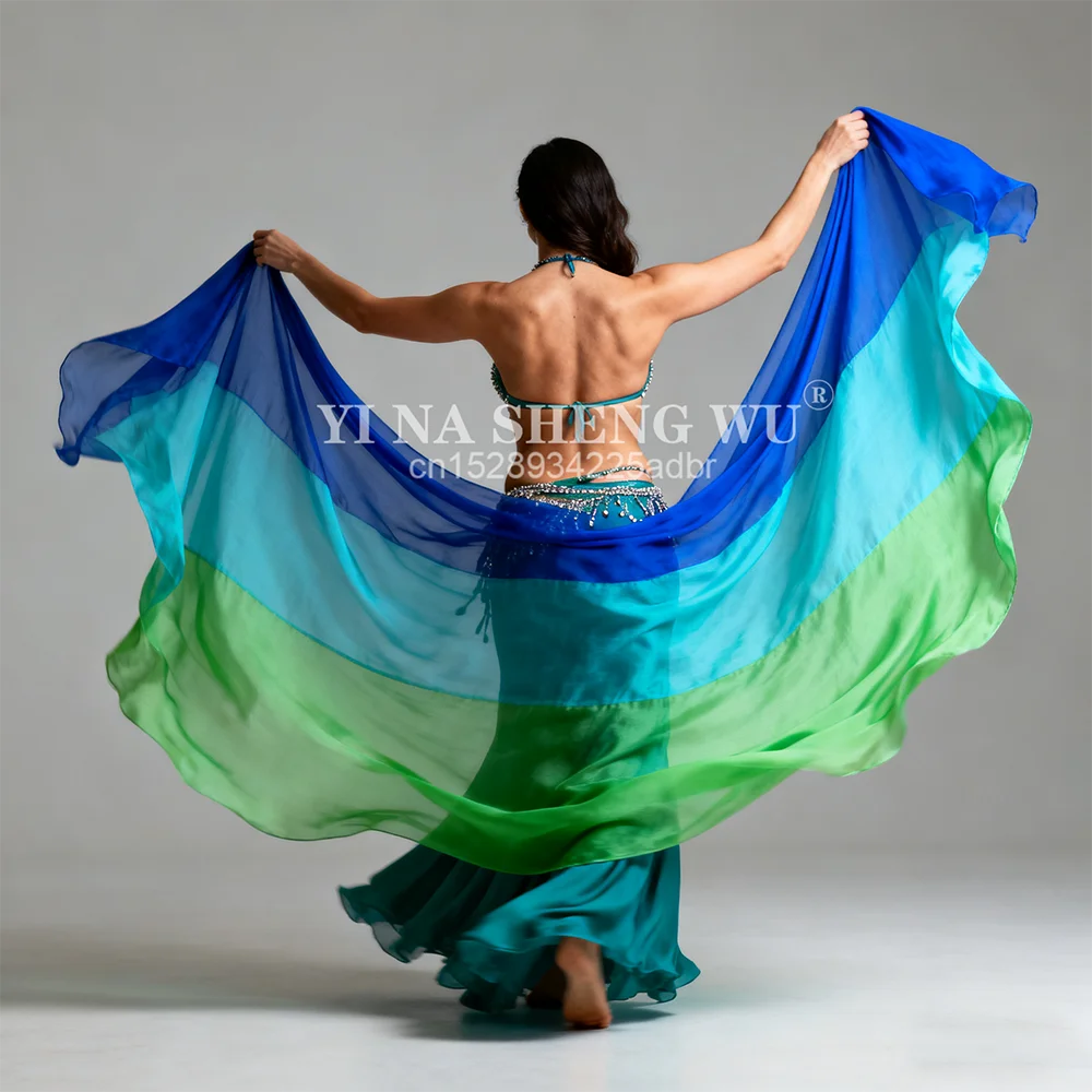 100% seda desempenho dança gradiente cor luz textura véu xales feminino cachecol trajes acessórios véus de dança do ventre