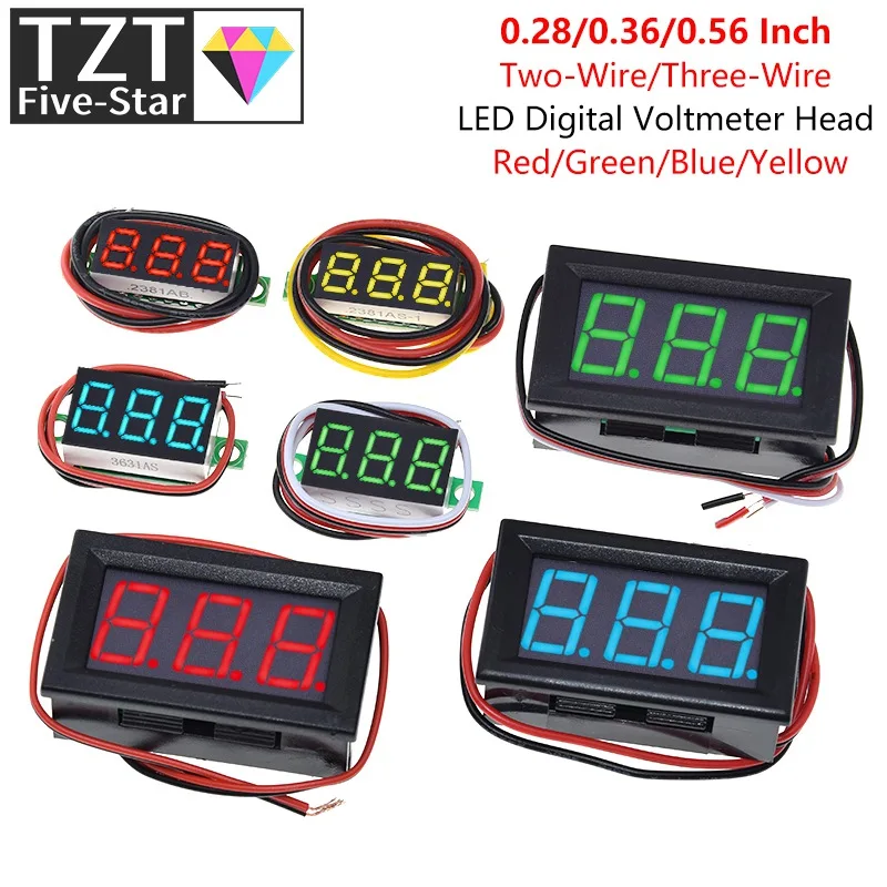 Digital Voltmeter 0.28/0.36/0.56 Inch Digital Voltmeter Voltage Panel Meter Red/Blue/Green/Yellow Electromobile Motorcycle Car