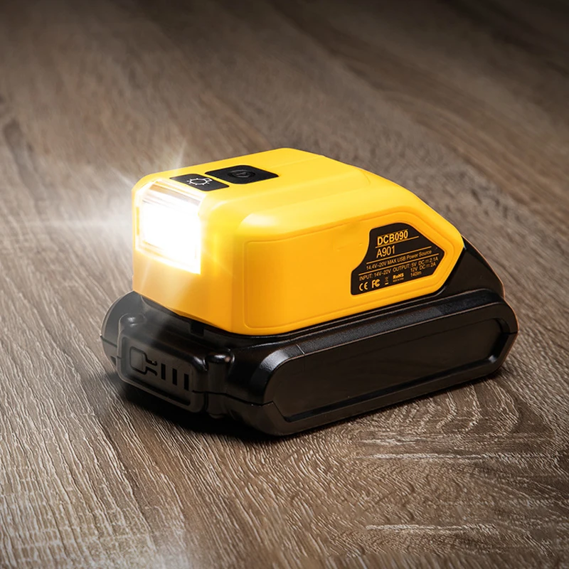 New Replacement DCB090 Power Source For Dewalt 18V 20V Battery Adapter with USB Type-C Power Bank 3W LED Work Light Converter
