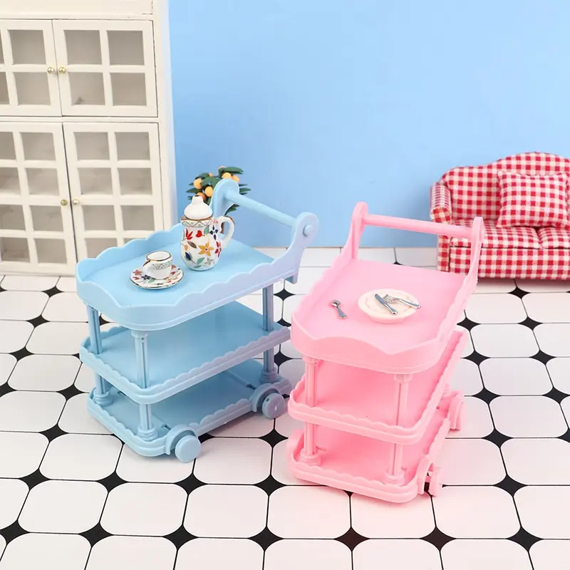 1:12 Dollhouse Miniature Dining Car Trolley Kitchen Furniture Model Doll House Living Scene Decor Accessories Pretend Play Toy