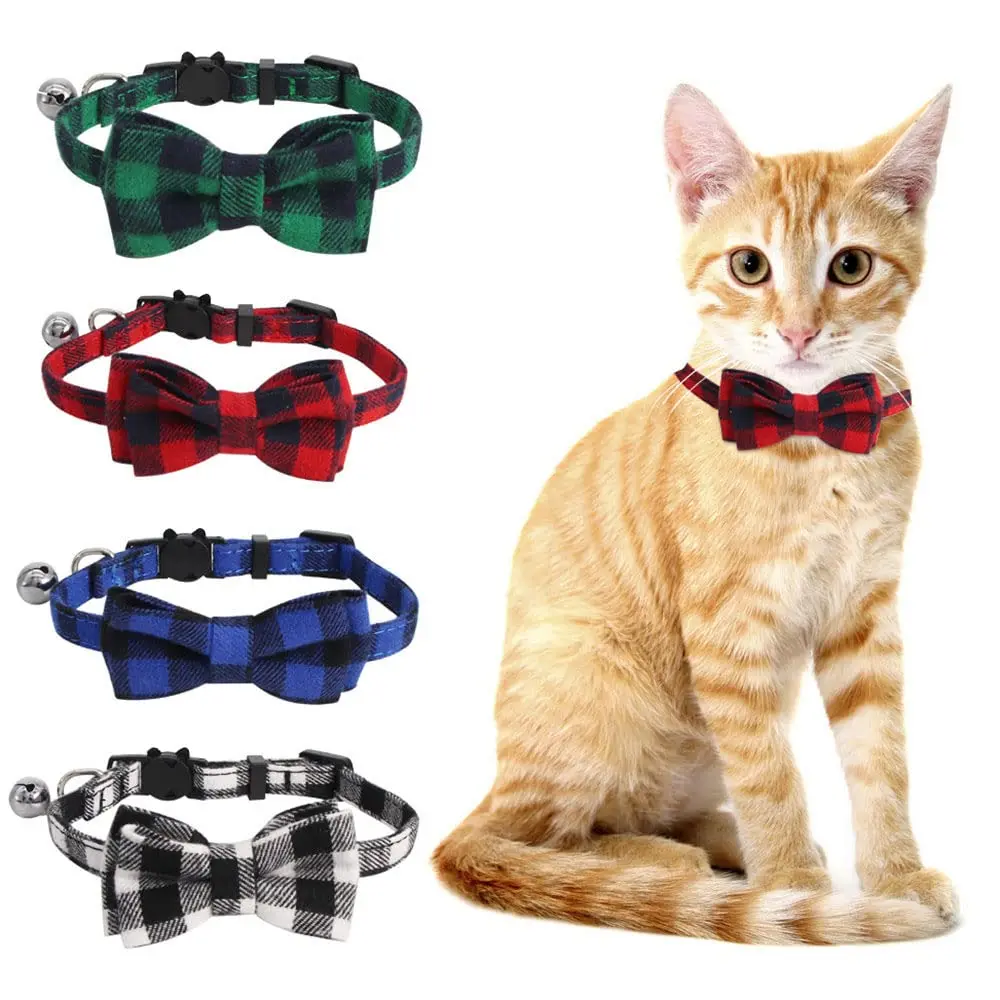 

4 Pack Cat Collars Breakaway with Bell Cat Collars with Cute Bowtie for Pet Kitten Cats and Small Dogs Pets Adjustable from 8-11