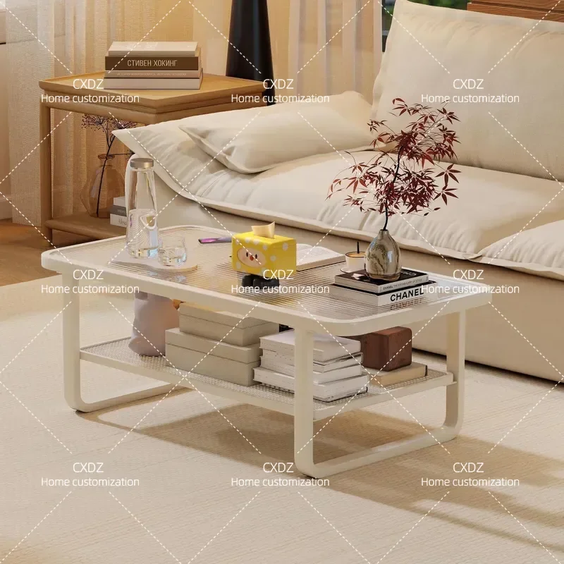 Modern Cream Style Double Layer Tempered Glass Coffee Table for Living Room Small Apartment High End Household Furniture 2026
