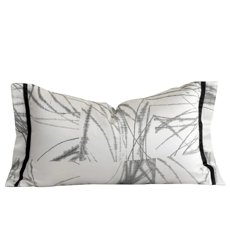 Luxury Chinese Style Cushion Cover High-end Soft Silver Gray Waist Pillow Case 30x50cm For Home Hotel Sofa Bed