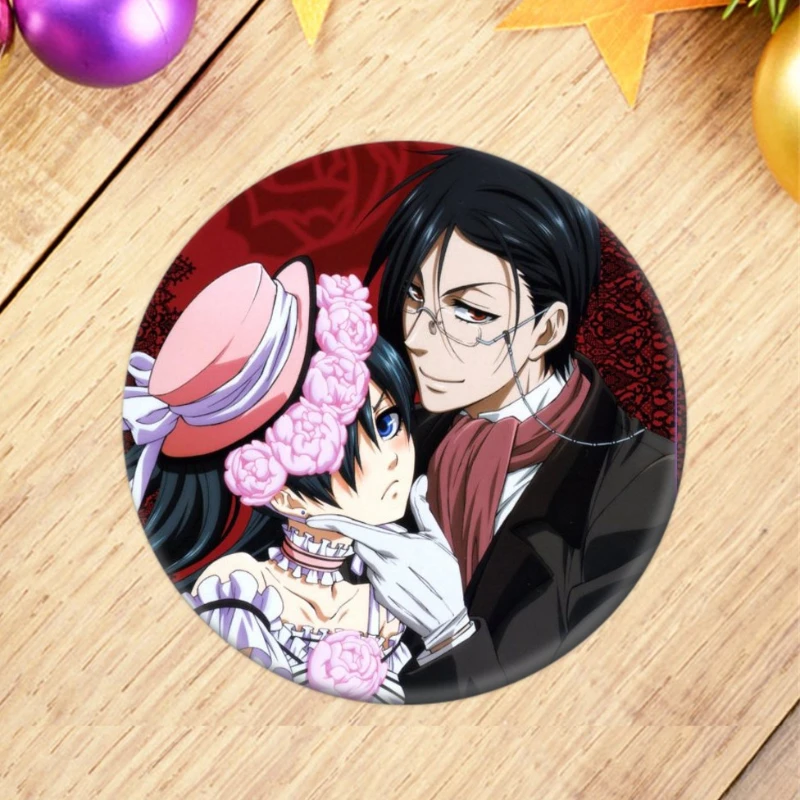 Lizzy Claude Faustus Sebastian Michaelis Popular Anime Secondary Peripheral 58mm Tinplate Badge Anime Lapel Pins for Backpacks