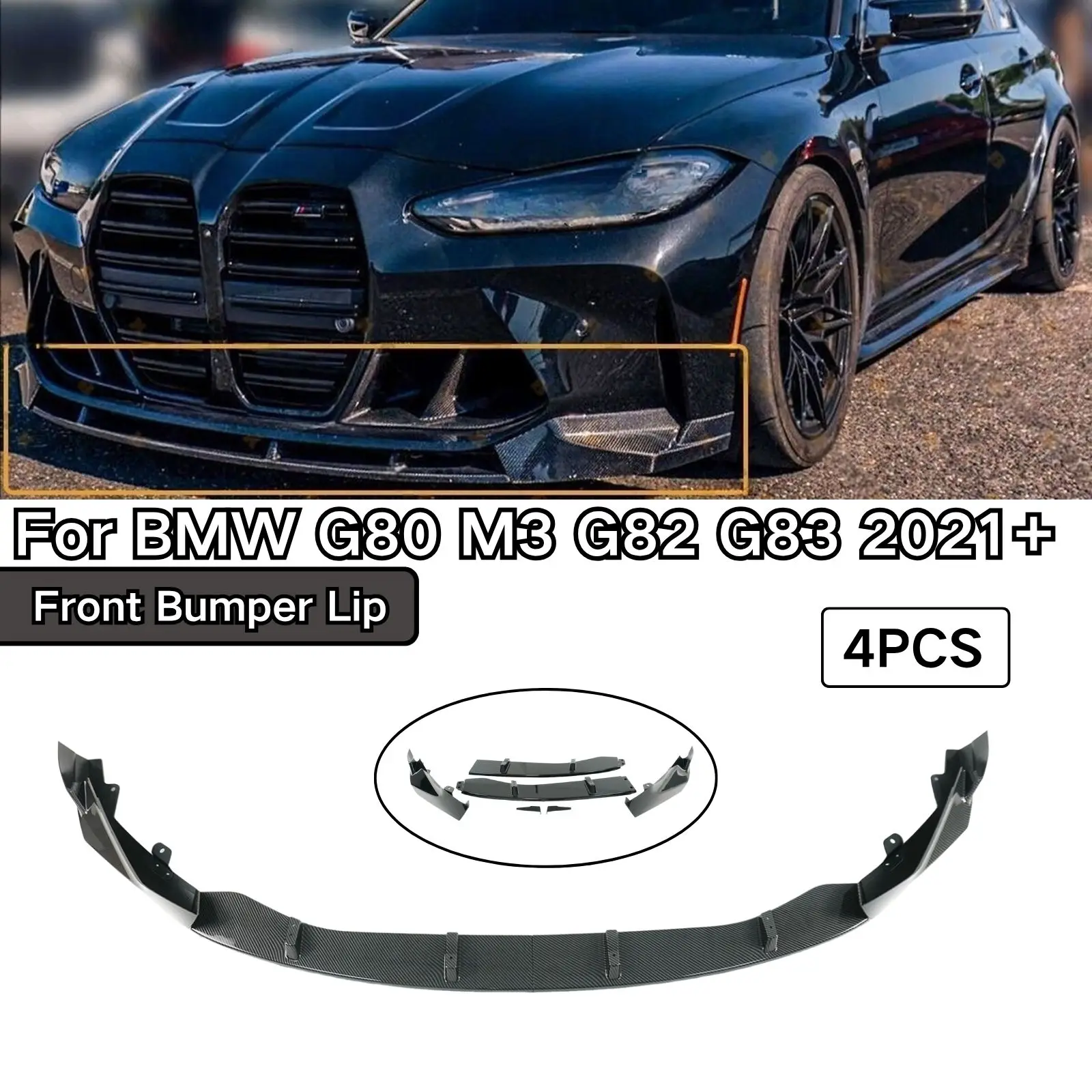 

Для 2021 2022 2023 2024 BMW G80 M3 G82 G83 Передний бампер с глянцевым черным принтом из углеродного волокна Автомобильные аксессуары Комплект кузова Пластик
