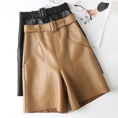 2022 New Leather Shorts High Waist Fashion Loose Wide Leg Shorts J2