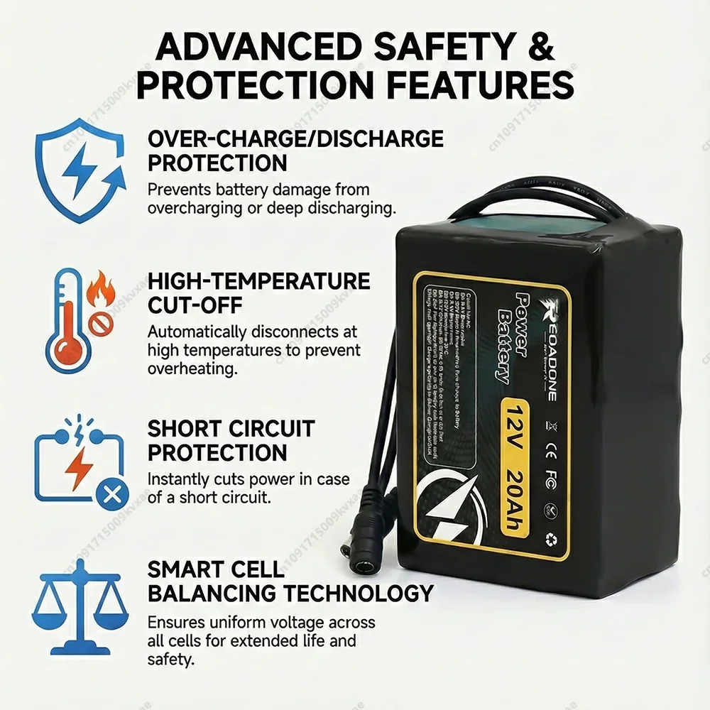 

Новый литий-ионный аккумулятор 12В 20Ач 18650, сборка 3S6P, перезаряжаемые литиевые батареи с BMS для солнечных фонарей, видеонаблюдения, мониторов, DC 5.5x2.1