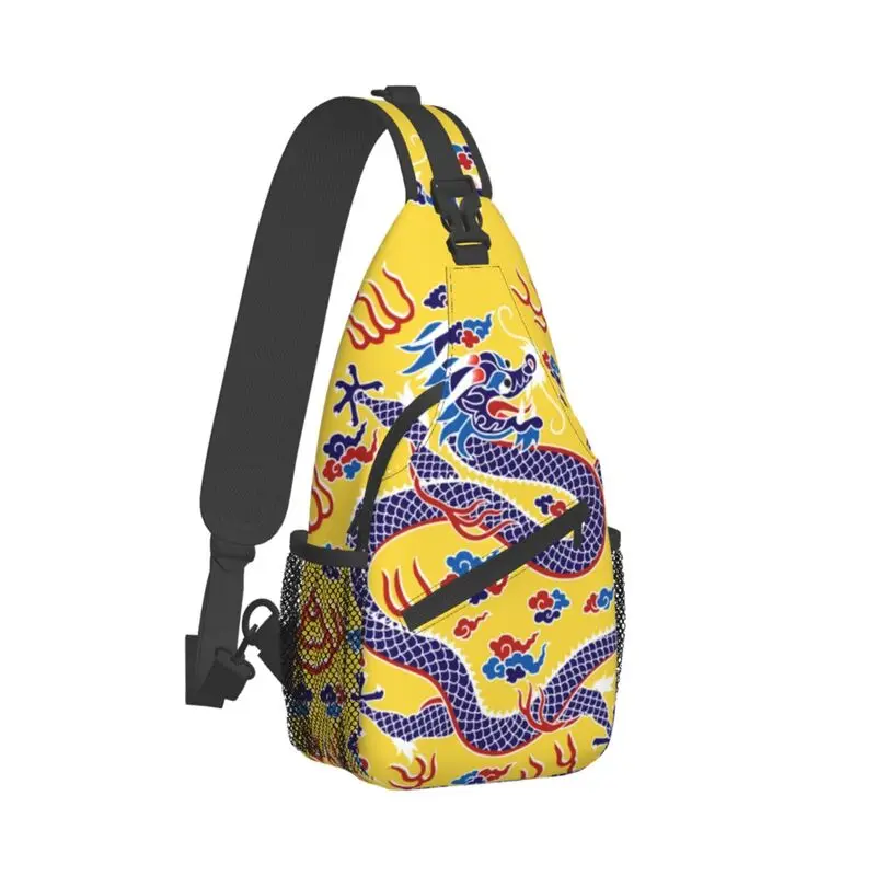 Vintage Chinese Style Dragon Art Sling Chest Bag Tradition Asian Myth Shoulder Crossbody Backpack for Men Travel Hiking Daypack