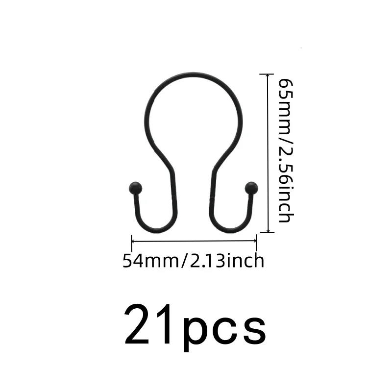 Black Double Ear Shower Curtain Rings 21 pcs, Smooth Sliding Iron, Easy to Install on Bathroom Shower Rods