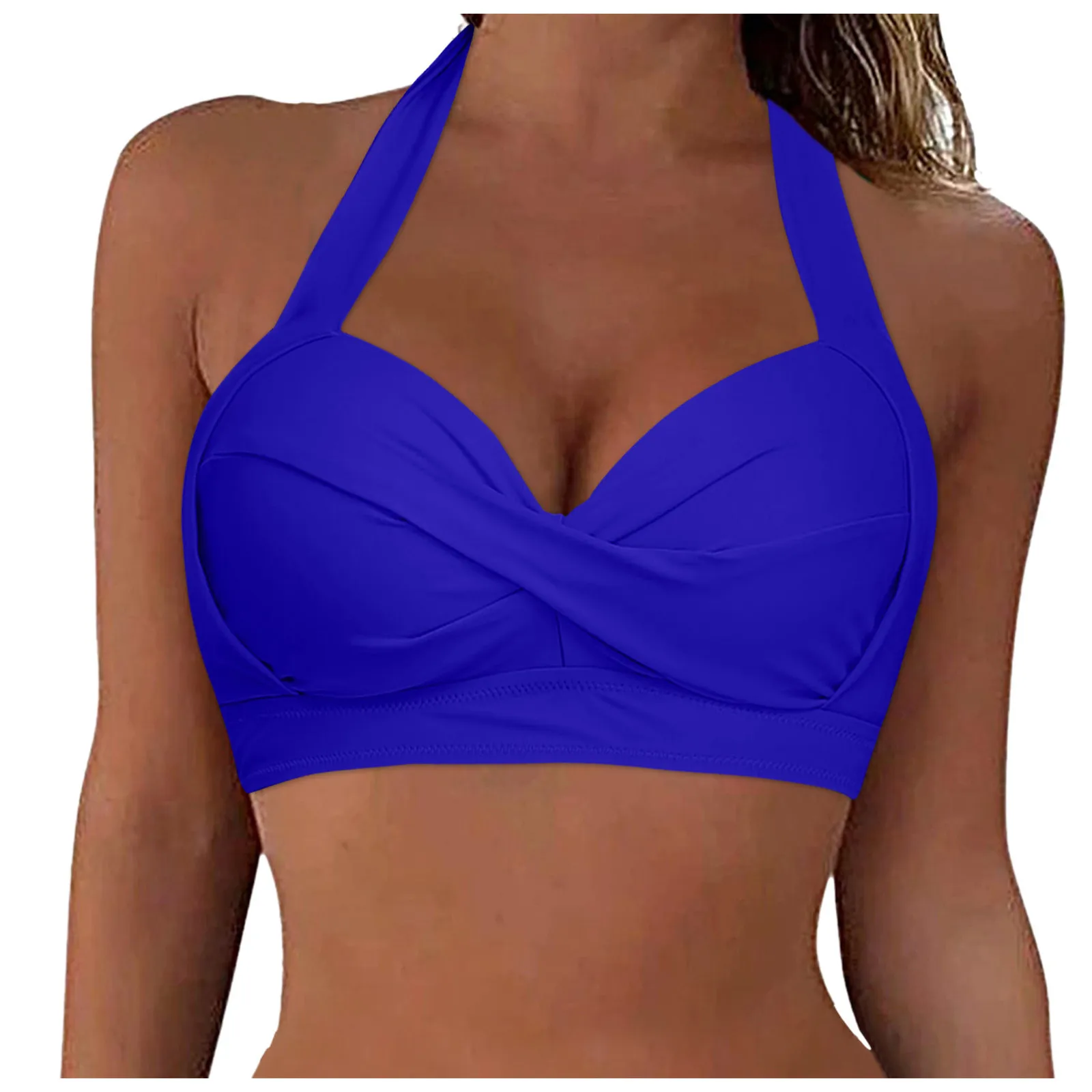 Women'S Solid Color Halter Swimsuit Top Under Wear Full Cup Bikini Top Plastic Halter Minimal Swimsuit Top Bikini Bra