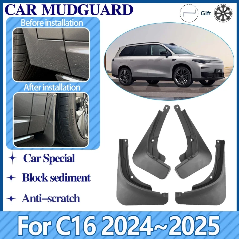 

Car Rear Front Wheel Mudguards For Leapmotor C16 Accessories 2024 2025 Fender Mud Flap Guard Anti-splash Mudflaps Auto Kit 4PCS