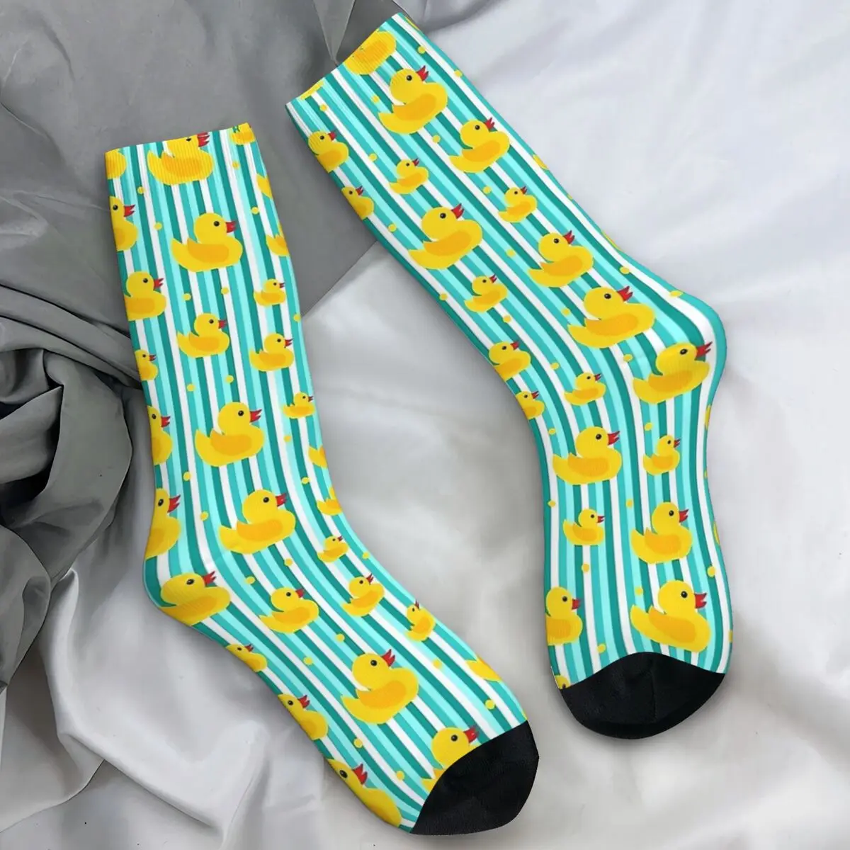 

Желтые резиновые носки с утками, синие полоски, модные чулки для взрослых и мужчин, дышащие носки для скалолазания, осенний дизайн, антибактериальные носки