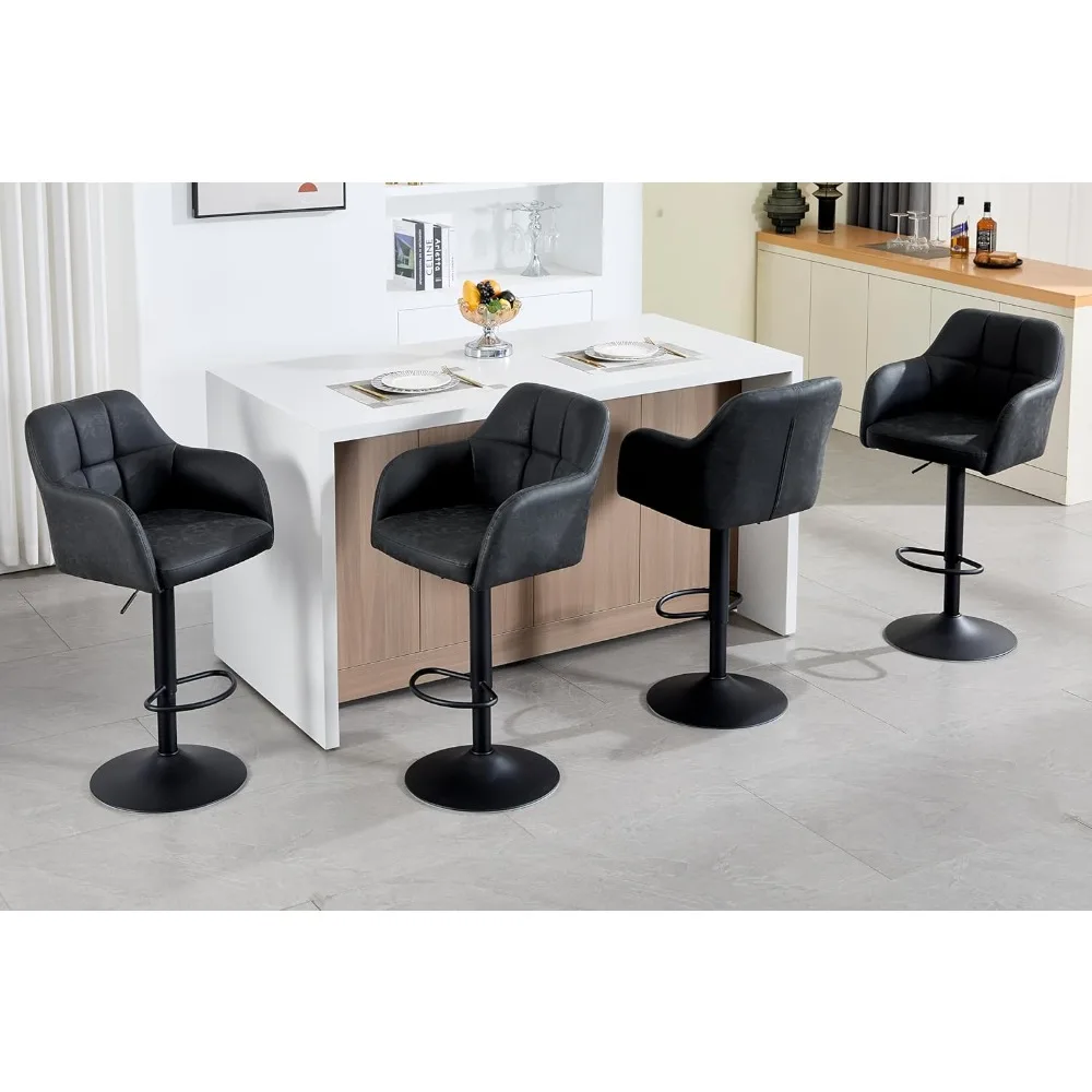 Drehbare, verstellbare Barhocker, 4er-Set, Barhocker aus Kunstleder mit Rückenlehne/Armlehne, gepolsterte moderne Theken-Barstühle mit