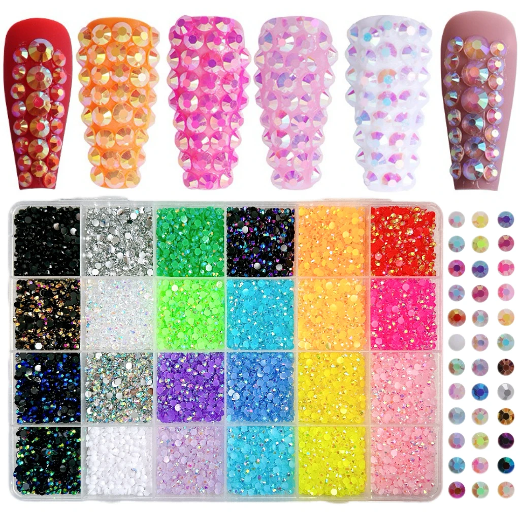 1Box Shiny Minimalist Half Round Resin Rhinestones Nail Art Charms Colorful Mini Flat Bottomed Rhinestones Nail Decorations DIY