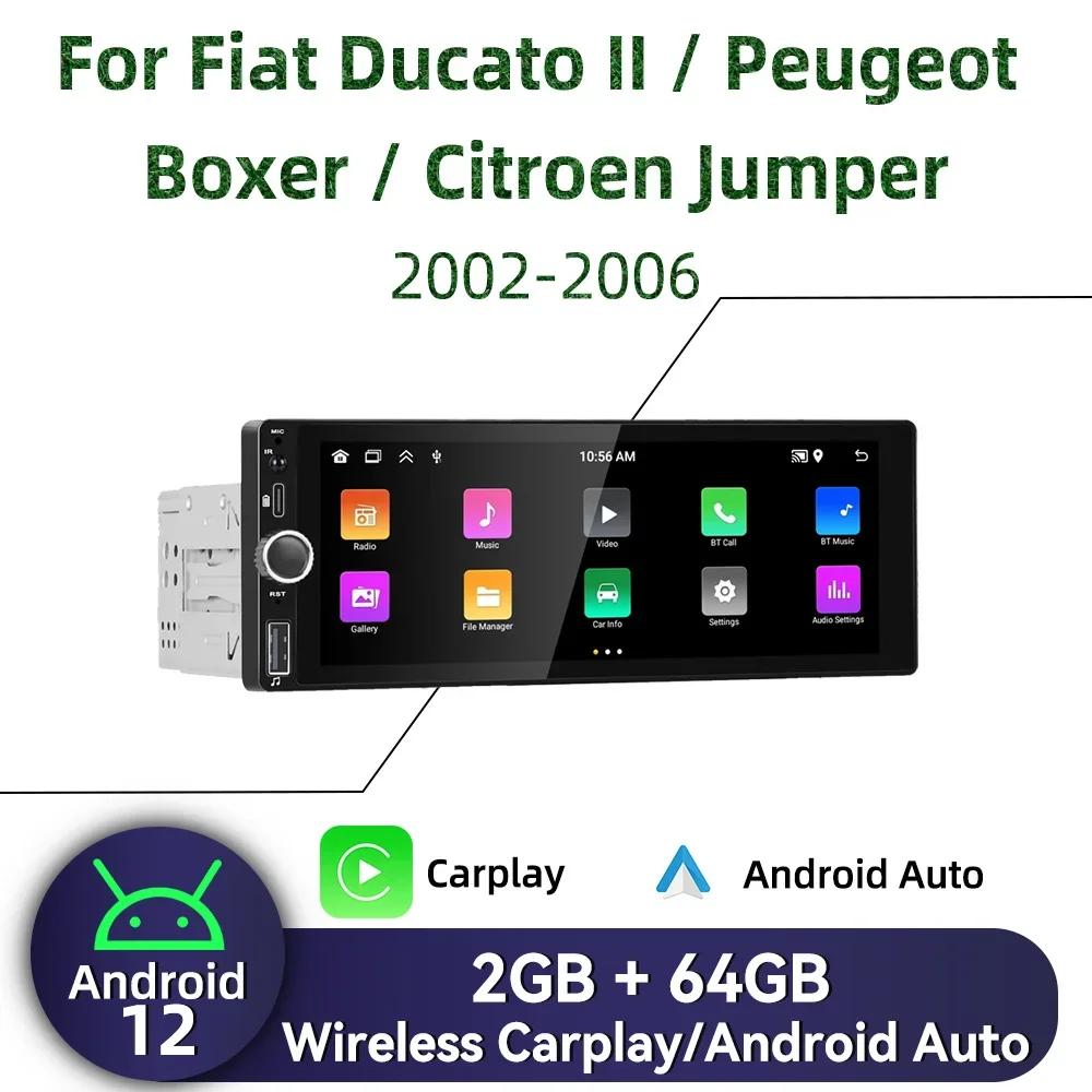 

For Fiat Ducato II Peugeot Boxer Citroen Jumper 2002-2006 1 Din Android Radio Carplay 6.86" GPS Stereo Car Multimedia Head Unit