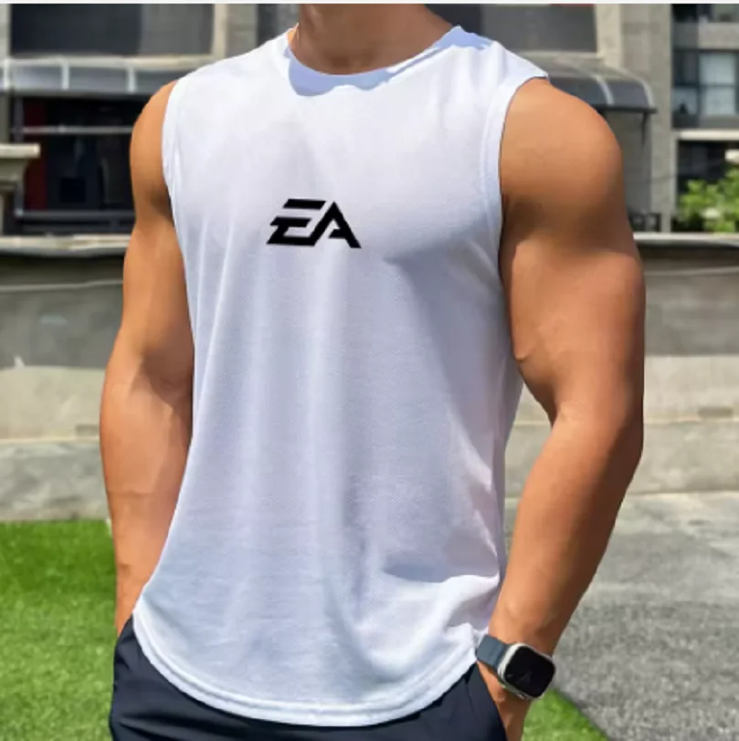 2026  Fitness Sports Vest Sleeveless Quick Dry Breathable Running Top Trend Men's Pull-over Crewneck Mesh Vest Summer New Style