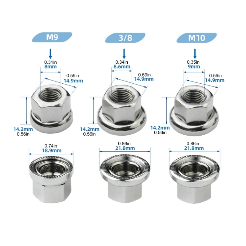 Tamanhos porca trilho Metric9/10/3/8-26tpi para cubos dianteiros/traseiros voadores, peça bicicleta
