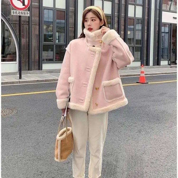 French High-End Imitation Lambswool 2025 New Plus Velvet Integrated Cotton Women Winter Warm Thicken Fur Coat