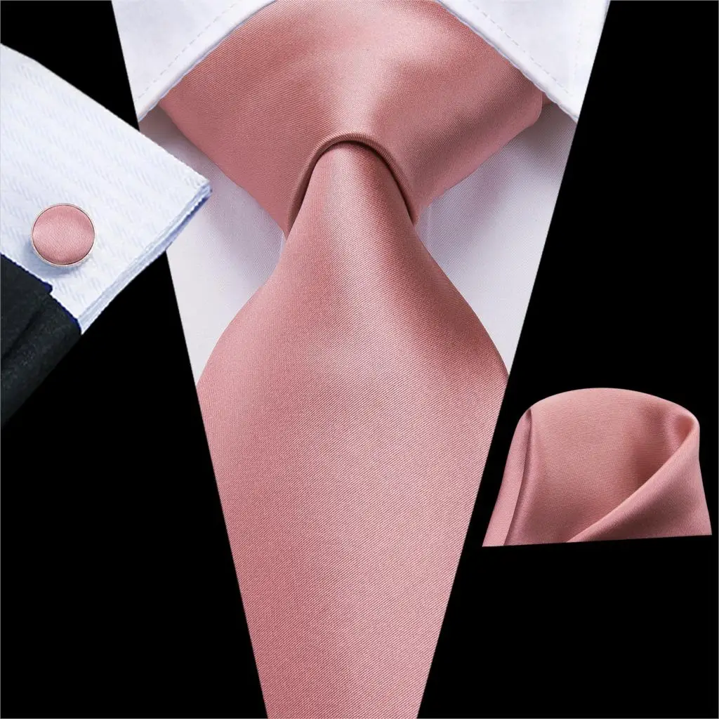 Hi-Tie Men Silk Wedding Tie Peach Pink Coral Solid Gift Necktie For Men Fashion Designer Quality Hanky Cufflink Business Party