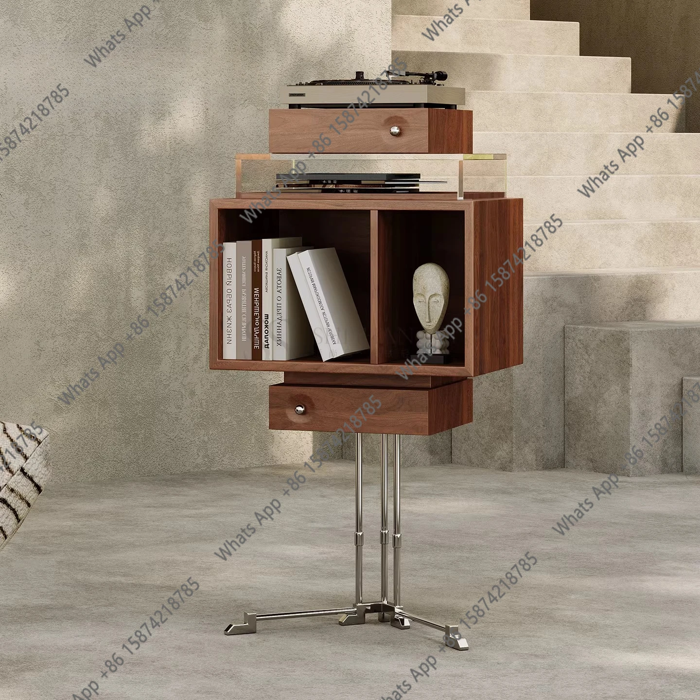 Italian minimalist record bookshelf living room sofa phonograph shelf display stand audio display cabinet