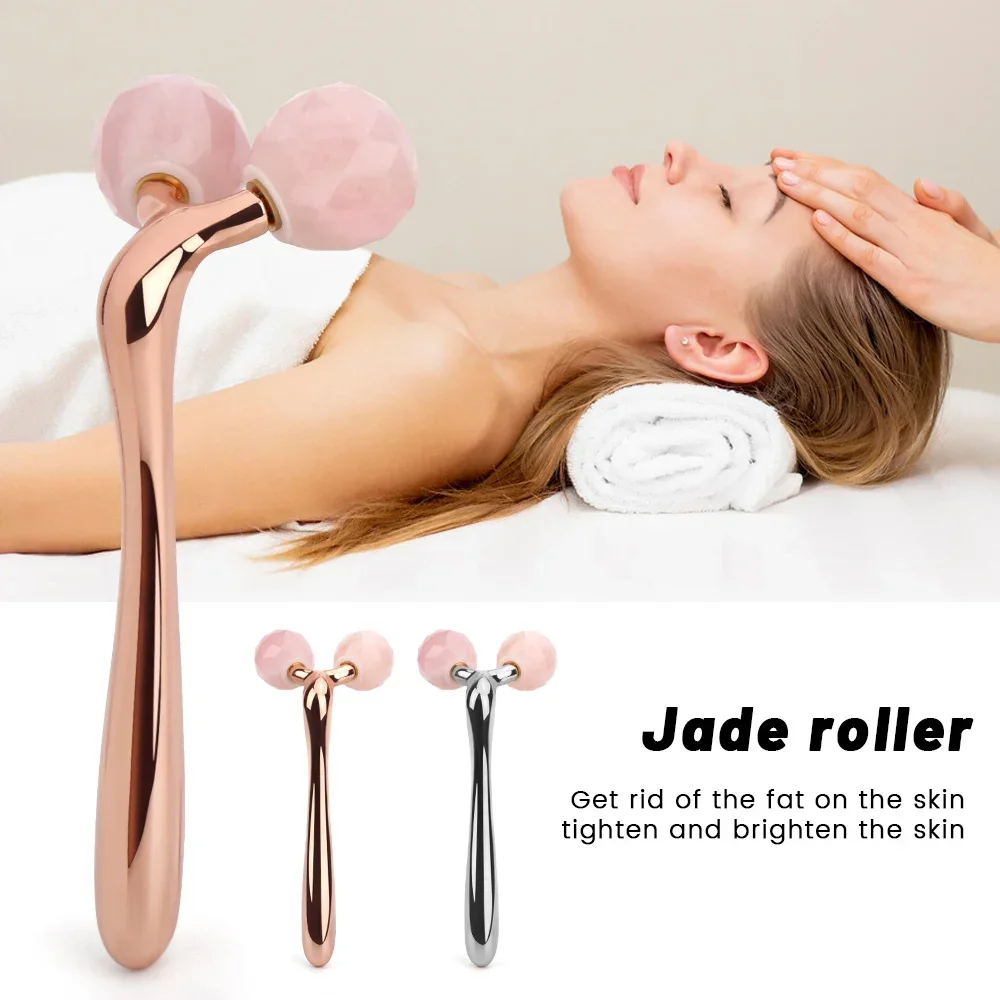 Rosenquarz 3d Roller v Gesichts lifting Massage gerät für Körper Gesicht Guasha natürliche Jade Roller Beauty Massage Stick Werkzeuge Anti-Falten