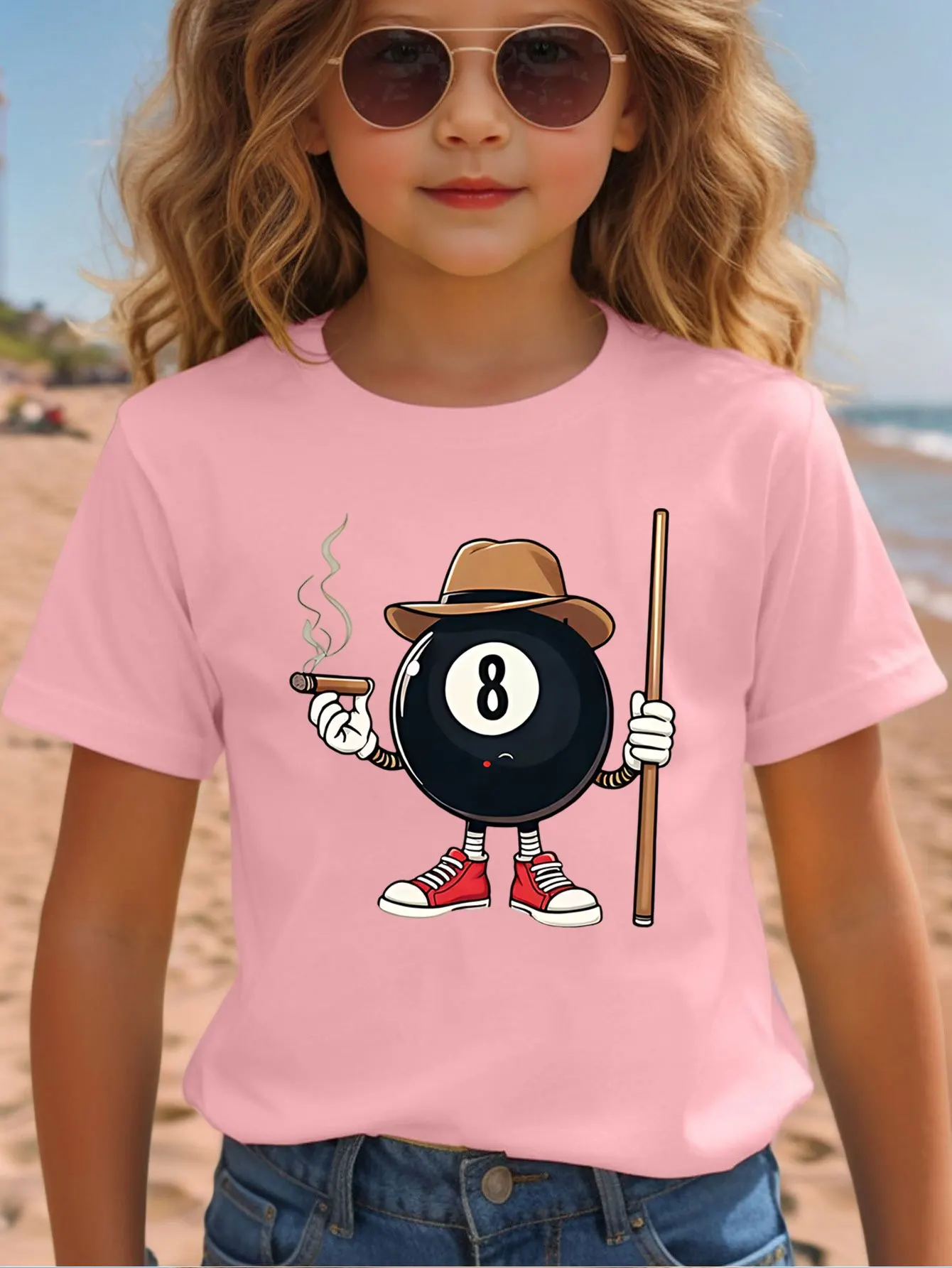 Cartoon Billiard Eight Ball Print Kid T Shirt Boys Girls Parent Child Matching Short Sleeve Casual Breathable Family Fashion Tee
