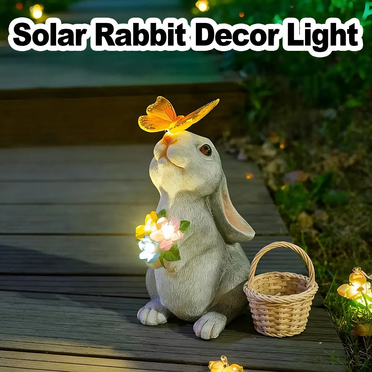 Solar Resin Garden Bunny Lamp Decorative Rabbit Statue For Outdoor Yard Patio Decor Waterproof LED Landscape Light Ornament
