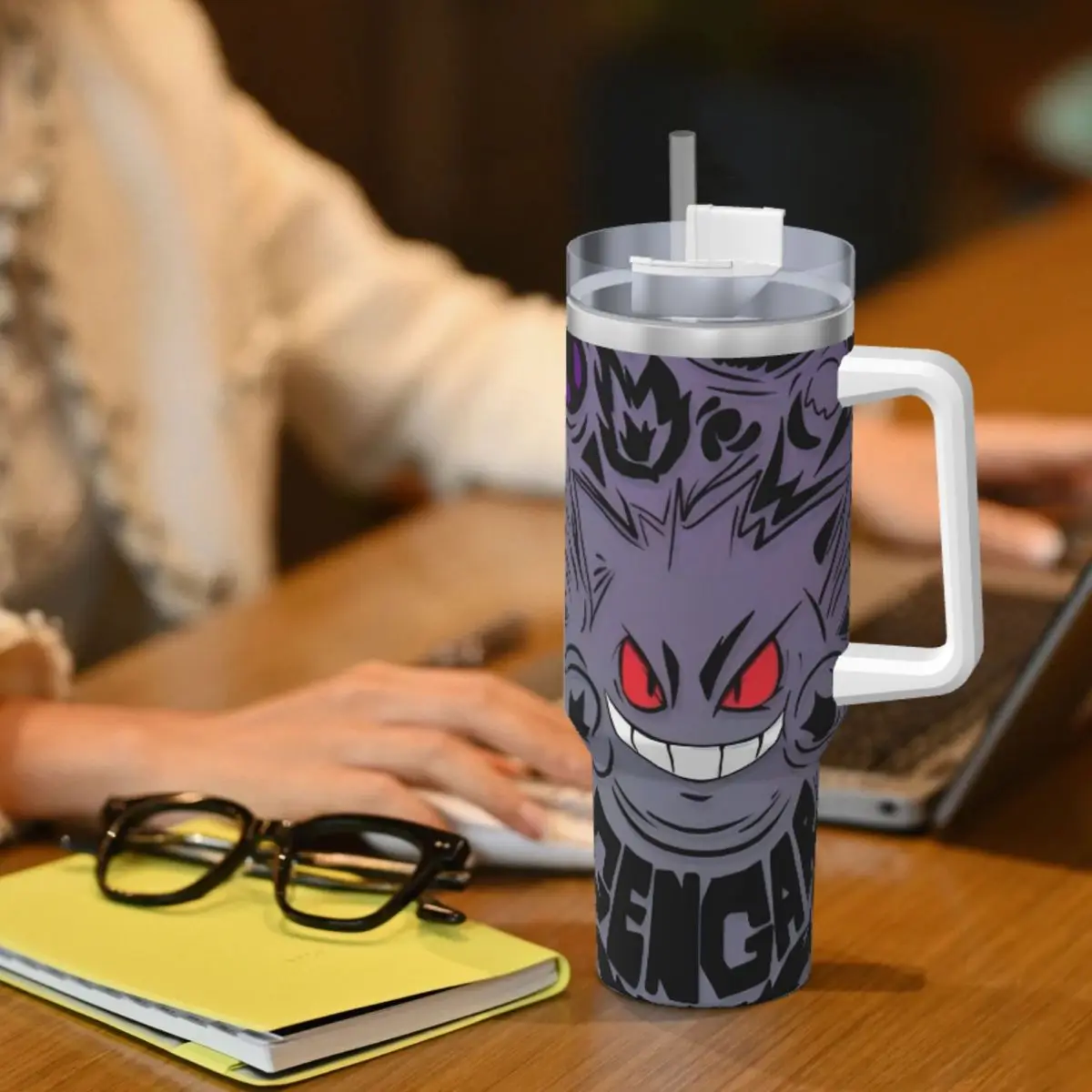 Gobelet en acier inoxydable Pokemon Gengar Anime, jeu populaire, tasse thermique de plage, pailles et couvercle, tasses de voiture, bouteille d'eau froide, 40oz