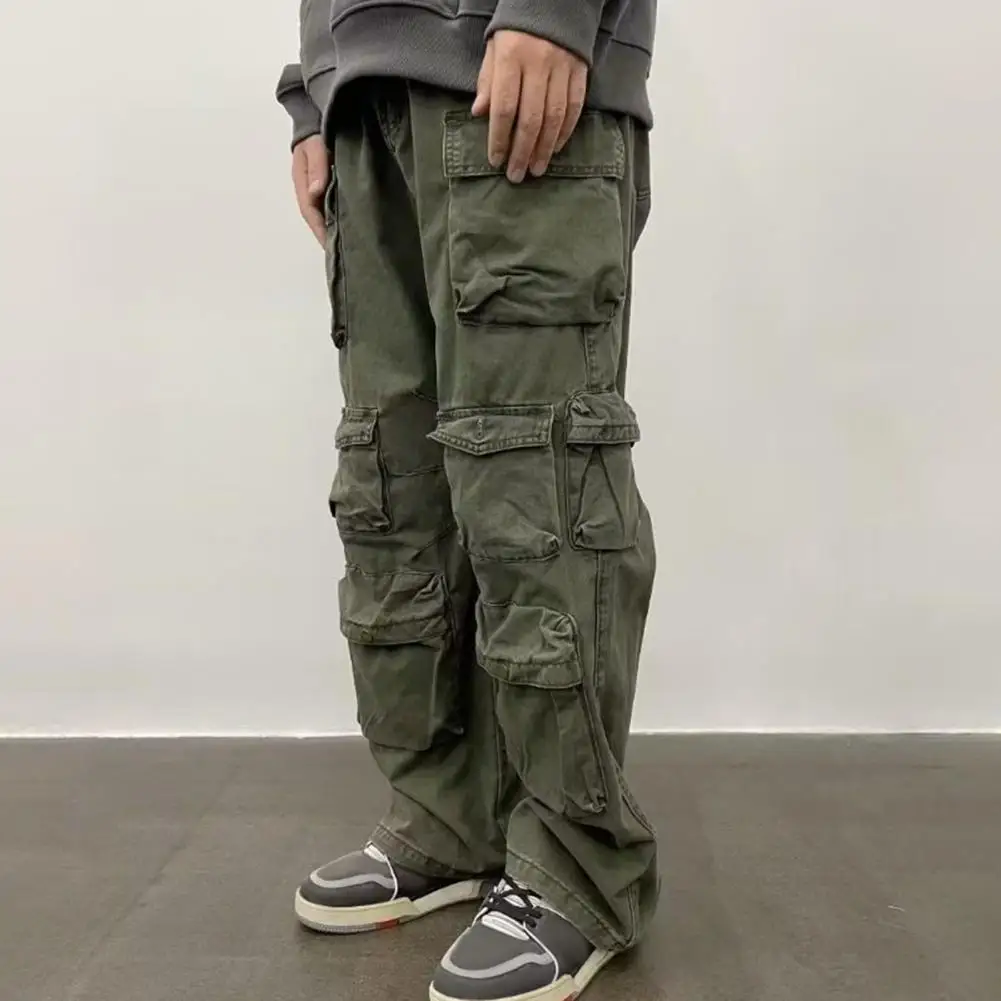 Pantalones Cargo Unisex versátiles con cintura ajustable y múltiples bolsillos para hombres, ropa de calle, viajes al aire libre, Color sólido