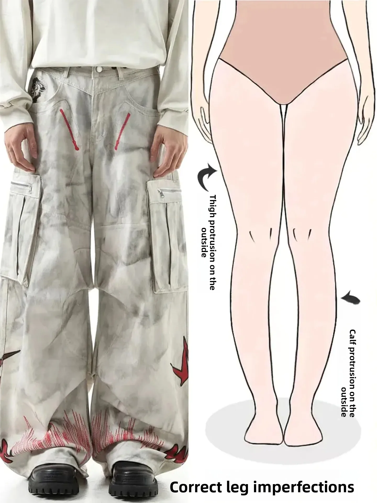 

Retro Style Loose Fit Printed Faded Denim Jeans for Women Pear Shaped Body Streetwear Autumn New Arrival Wide Leg Long Trousers