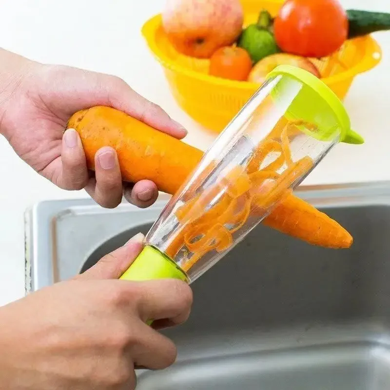 Multifunctional Stainless Steel Peel Knives Storage Tube Anti-Splash Fruit Vegetable Skimmer Supplies Household Kitchen Tools