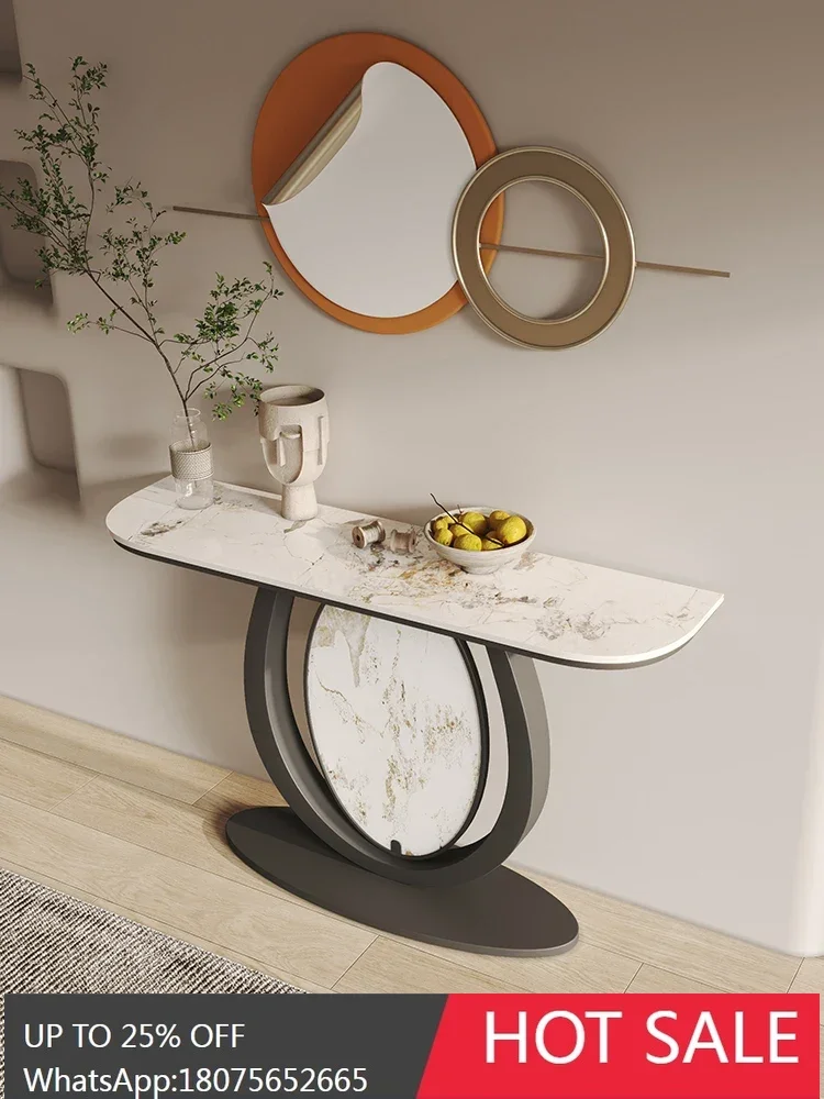 LY entrance against the wall light luxury table semi-circular rock slab entrance cabinet lobby end view platform