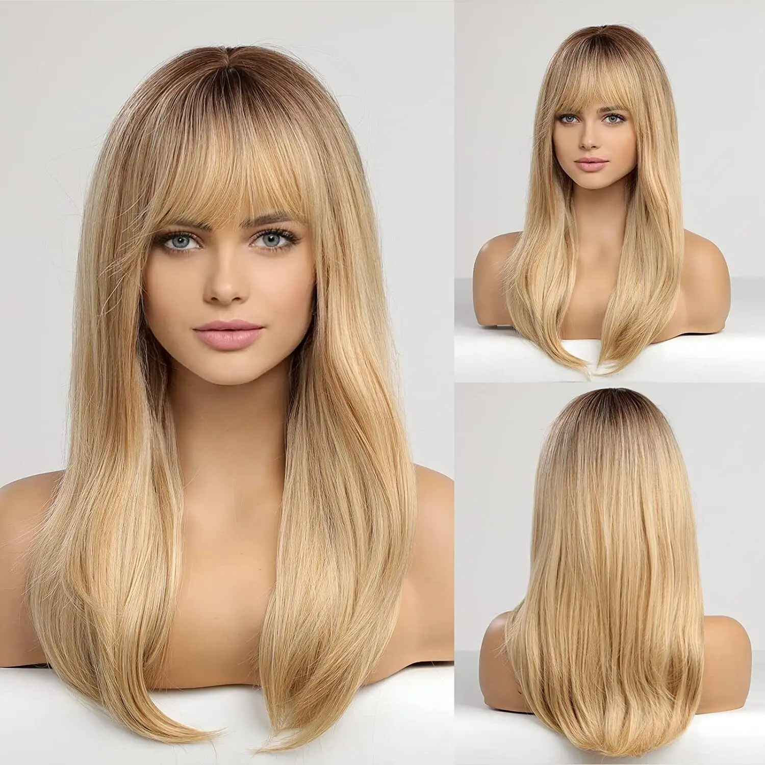 

Long Straight Light Blonde with Bangs Fanshion Hair Wig Synthetic