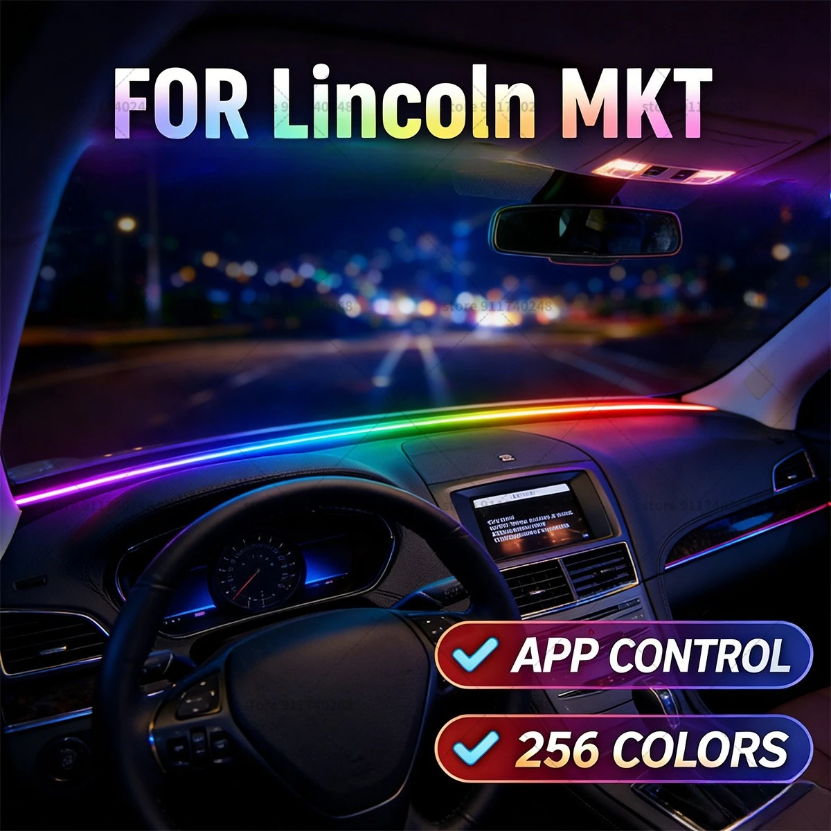 

For Lincoln MKT Automotive decoration light strip,colorful acrylic front windshield soundproofing strip,ambience light