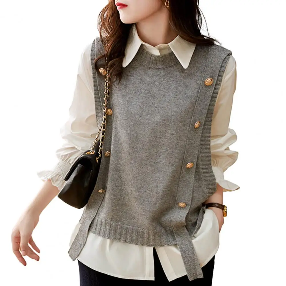 

Trendy Women Vest Stylish Women's Sleeveless Knitted Vest for Autumn Winter Fashion Soft Round Neck Tank Top Retro for Ladies