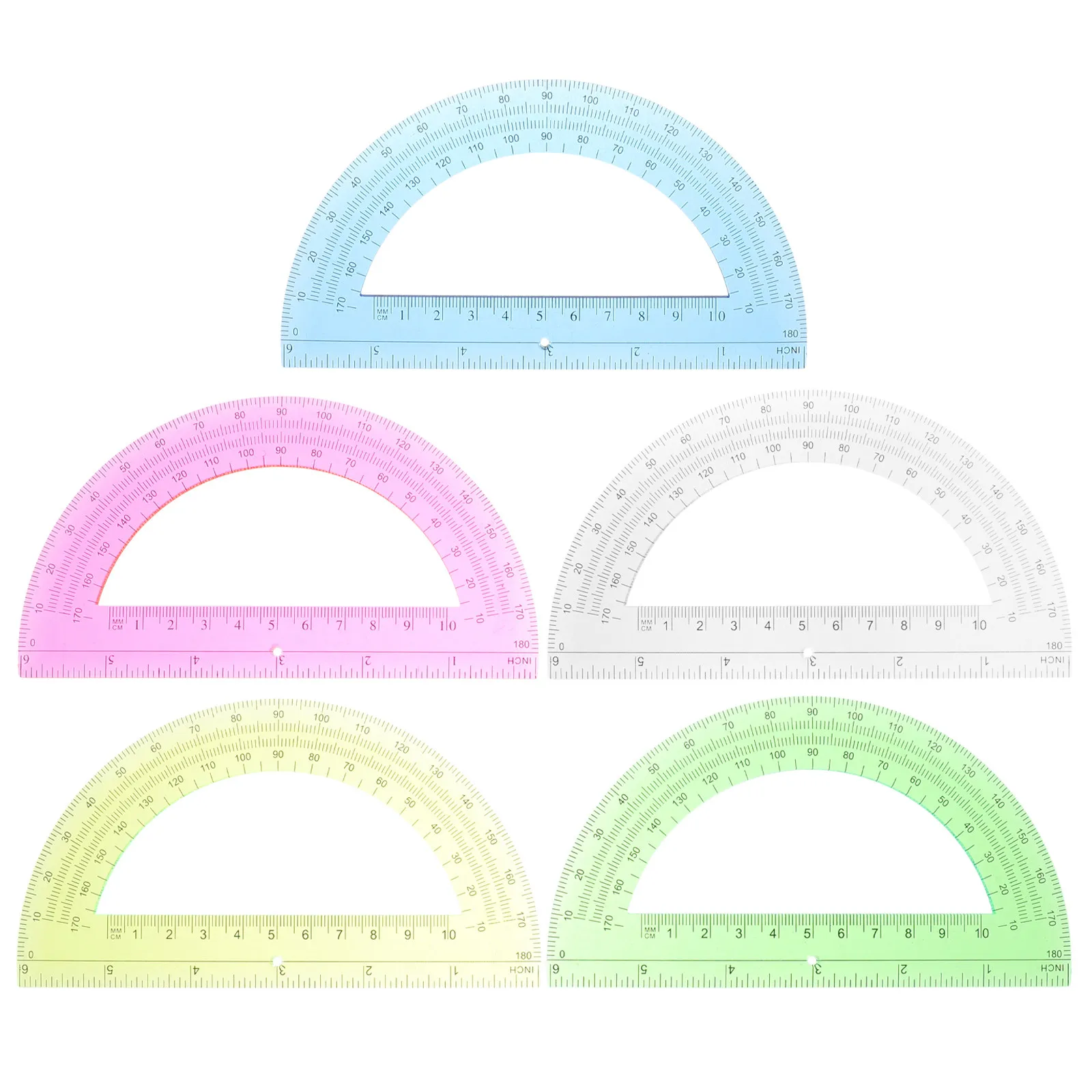 5Pcs 180 Degree Protractor Set Plastic Math Protractor for Geometry Drawing Measurement Architecture Drafting Technical