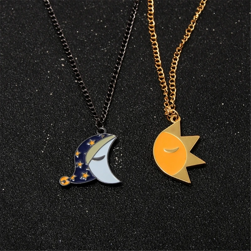 2PCS Couple Jewelry Sun and Moon Necklaces Love Symbol Pendant Jewelry for Woman