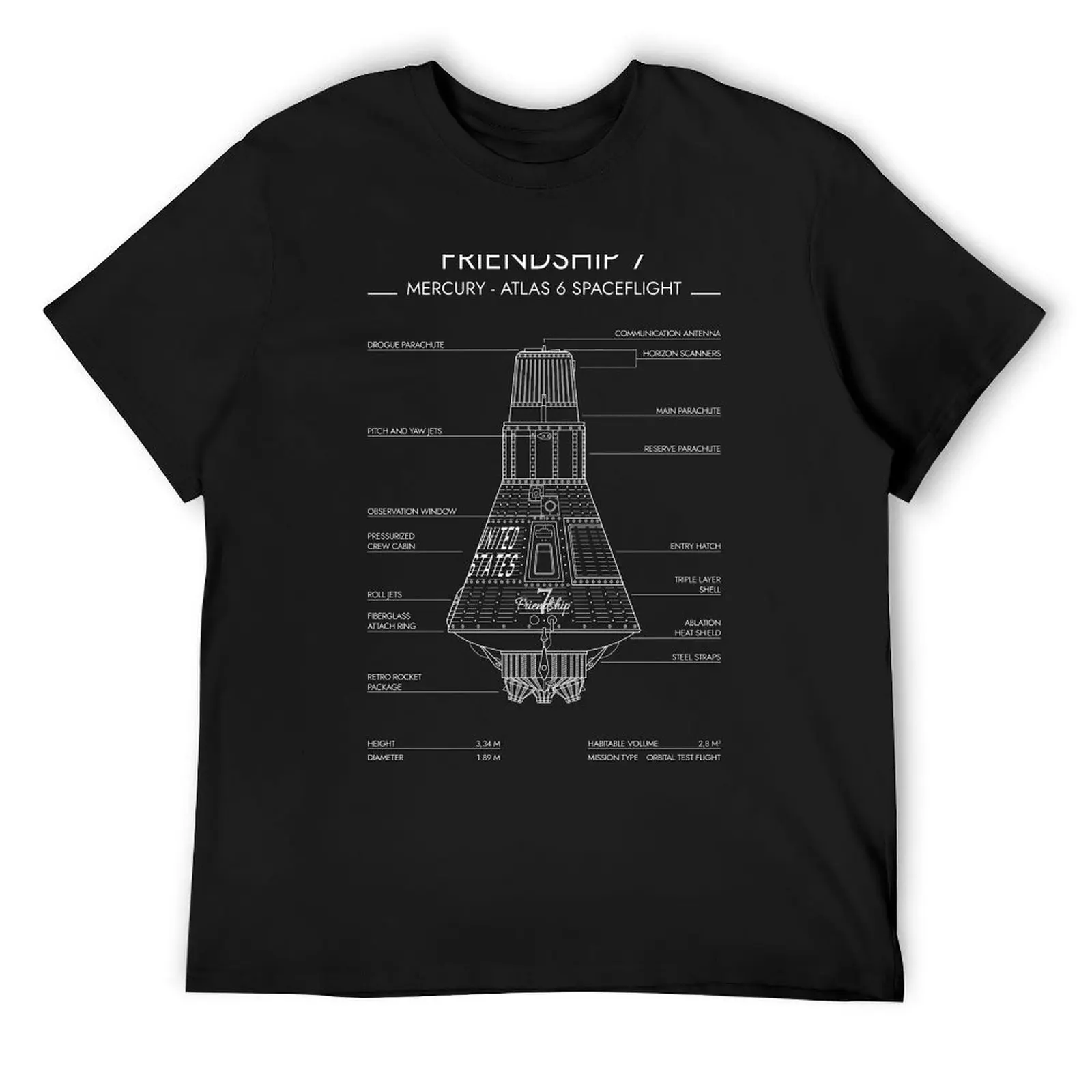 Friendship 7. Mercury-Atlas 6 Spacecraft (White Stencil-No Background) T-Shirt rapper graphic tees clothes for men