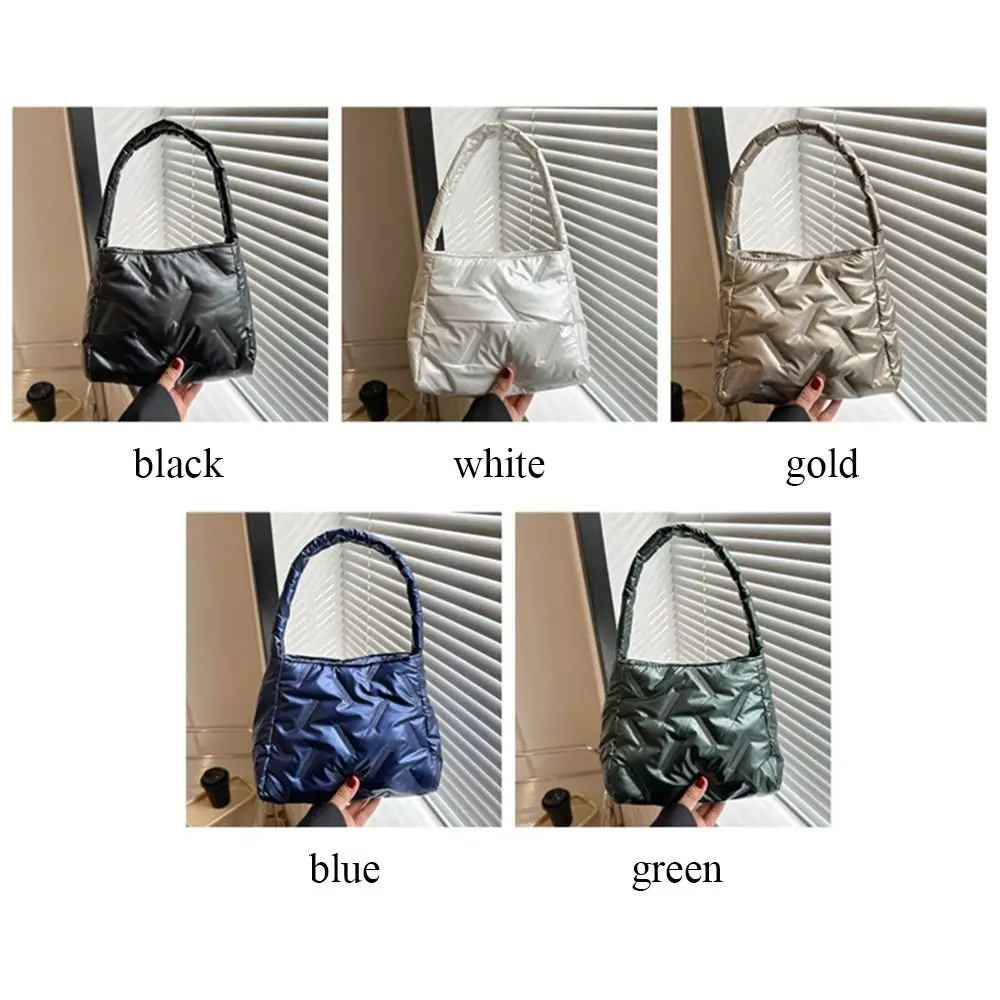 Women Large Capacity Cotton Padded Shoulder Bag Solid Color Handbags Casual Tote Bags For Girls Fashion Handle Bag