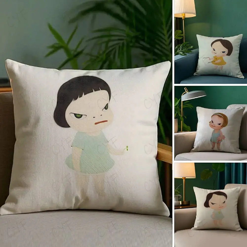

Y-Yoshitomo Nara Doll Pillow Case Custom Printed Brushed Fleece Pillow, Baby Skin-Touch, Eco-Friendly Dye-Sublimation Cushion fo